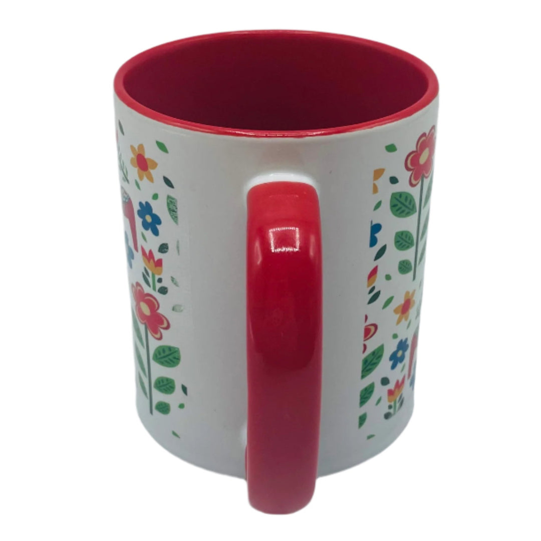 Dala horses & flowers coffee mug with red handle