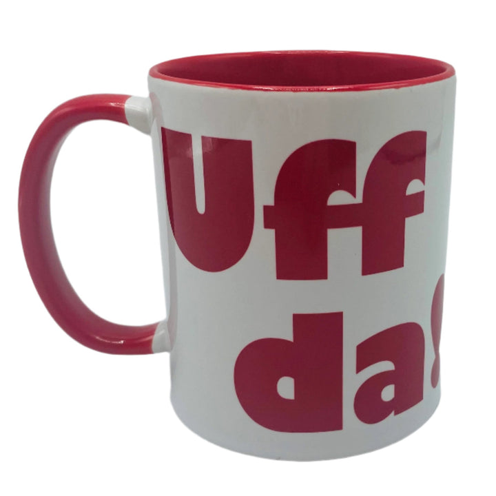 Uff Da! coffee mug with red handle