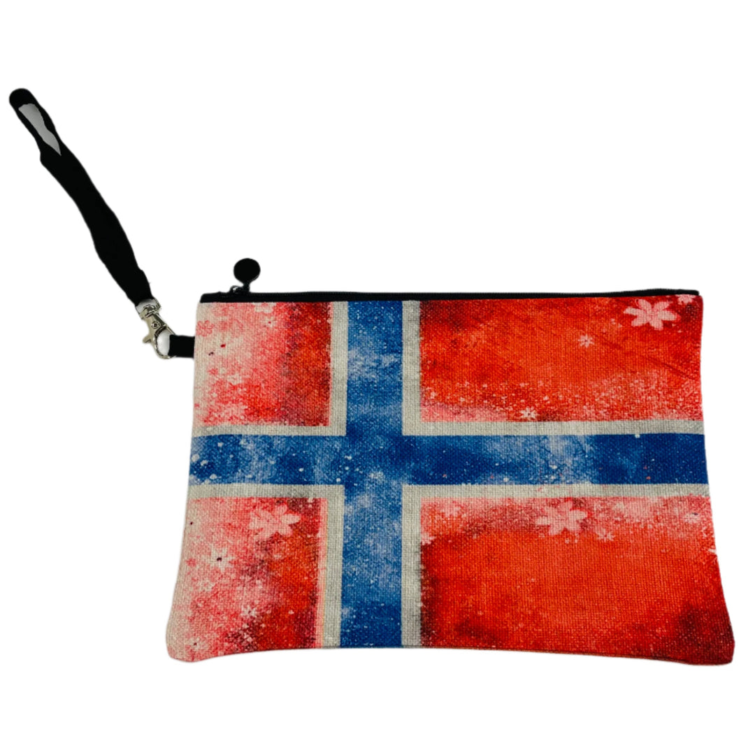 Zippered Cosmetic Bag - Norwegian Flag with Flowers