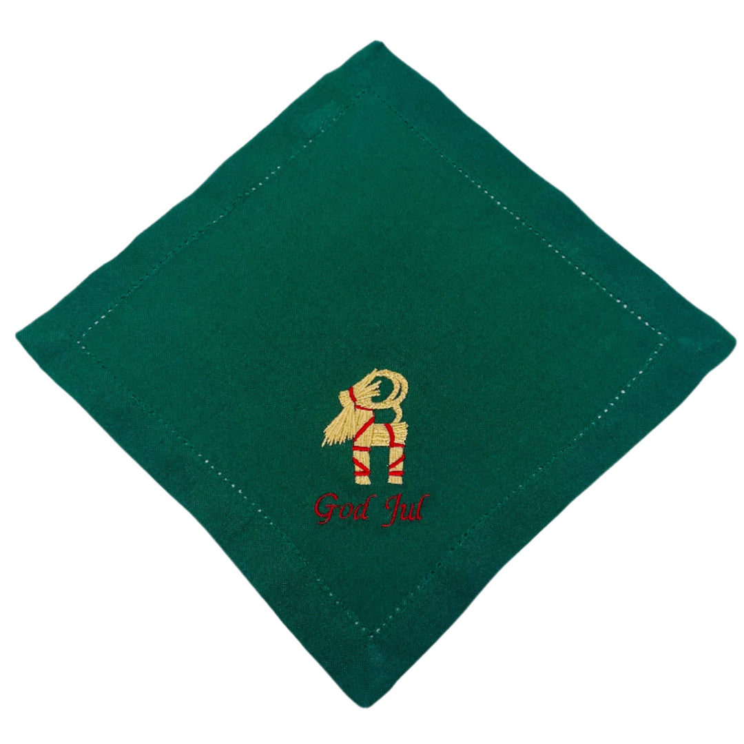 Small Square Doily Embroidered God Jul Goat on Green