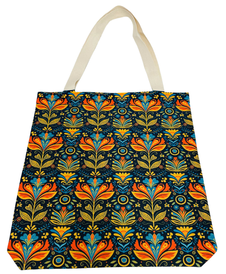 Linen look Tote bag Folk Art