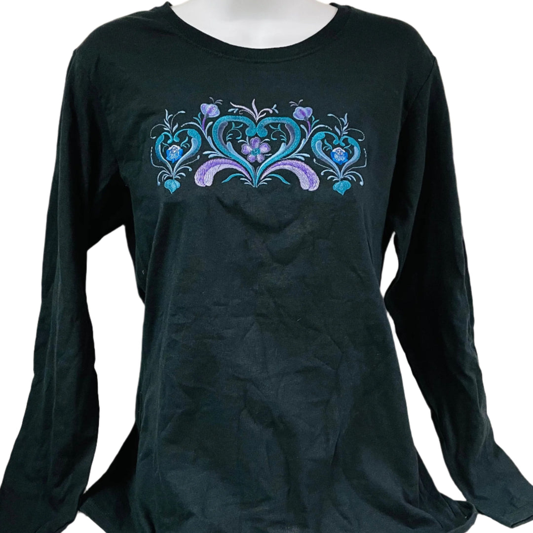 Rosemaling Hearts on Ladies Long Sleeve T-shirt