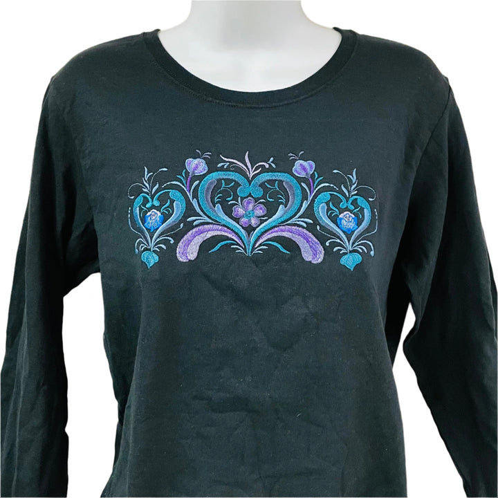 Rosemaling Hearts on Ladies Long Sleeve T-shirt