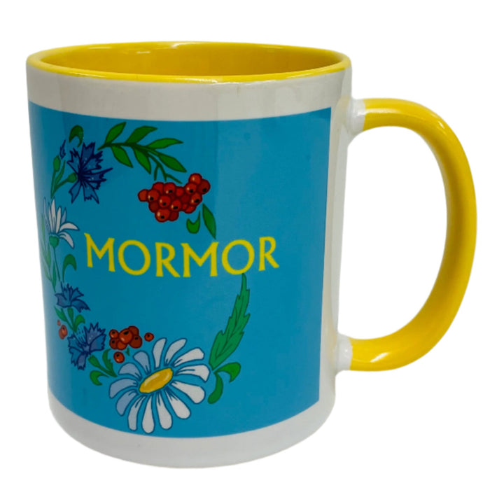 Mormor Floral coffee mug with yellow handle