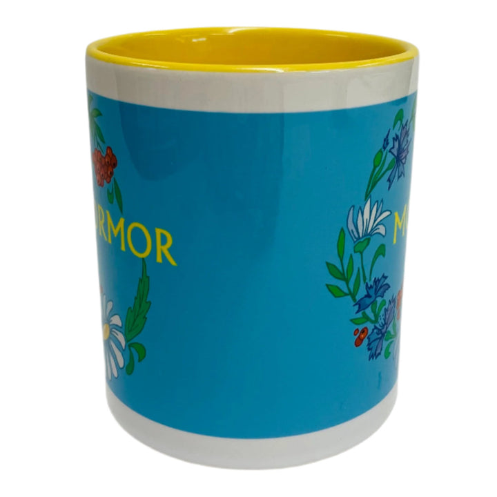 Mormor Floral coffee mug with yellow handle