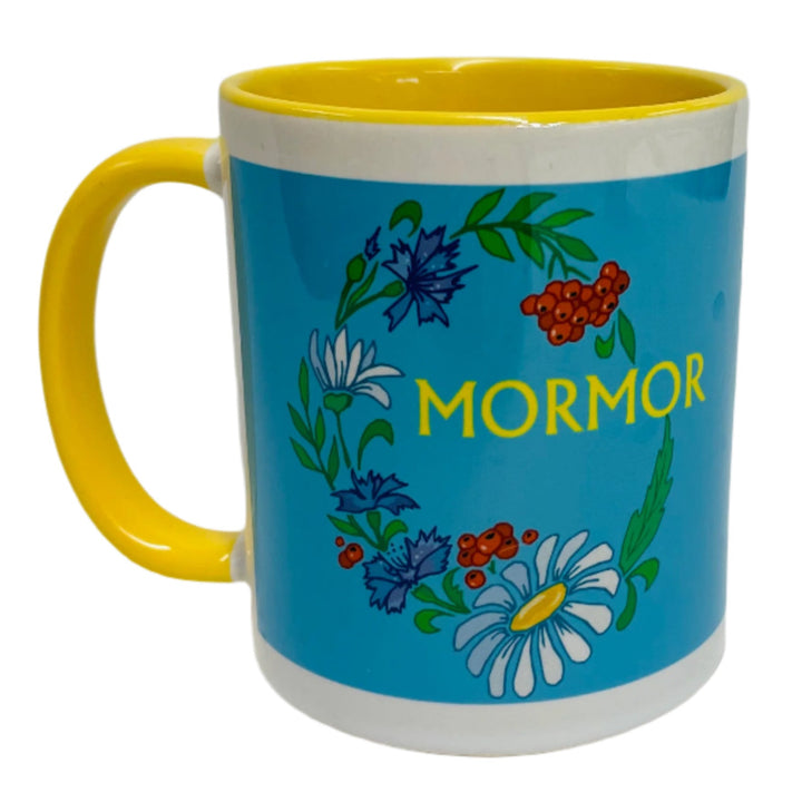 Mormor Floral coffee mug with yellow handle