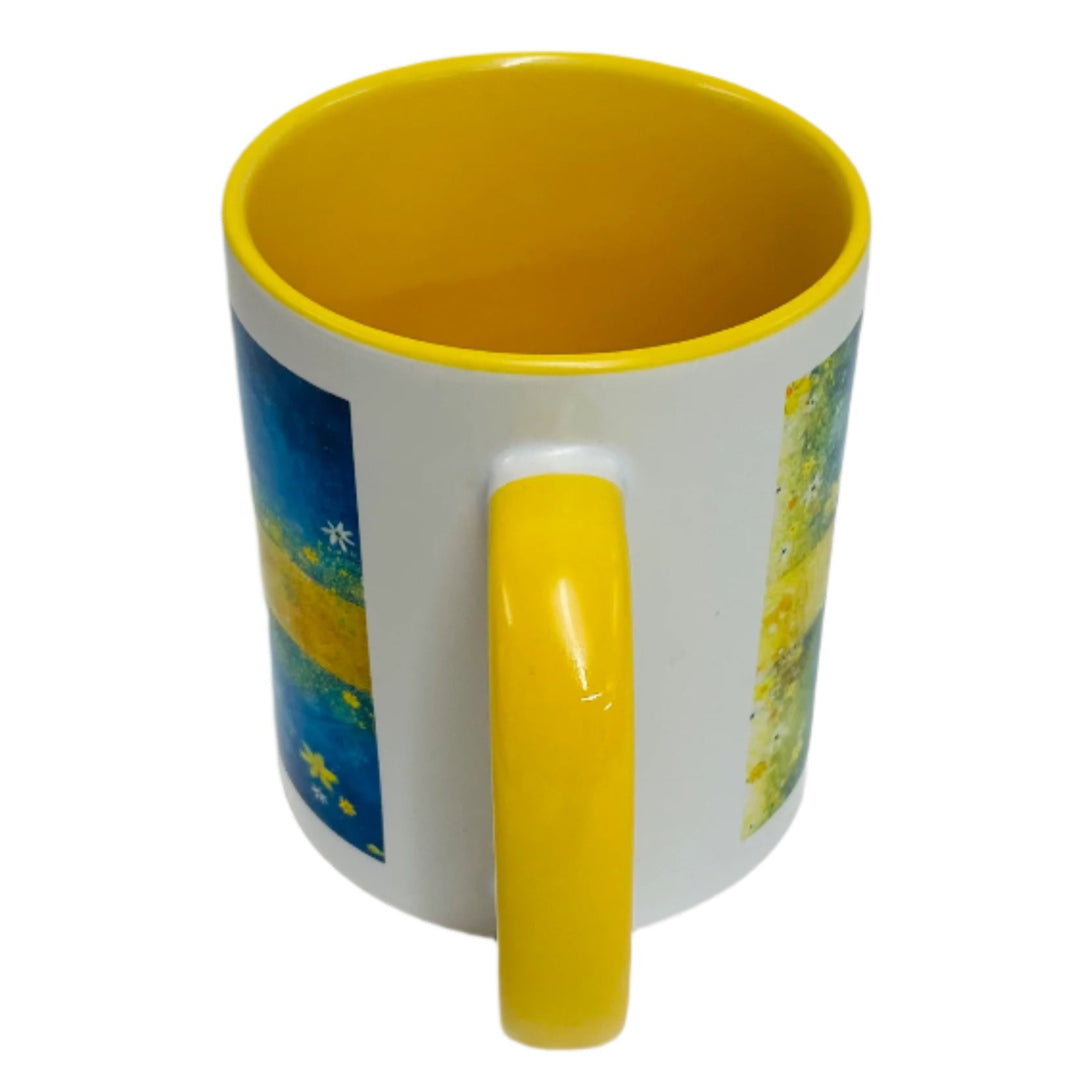Swedish Flag with Flowers coffee mug with yellow handle