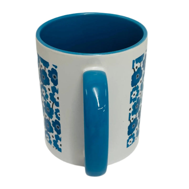 Blue flowers coffee mug with blue handle