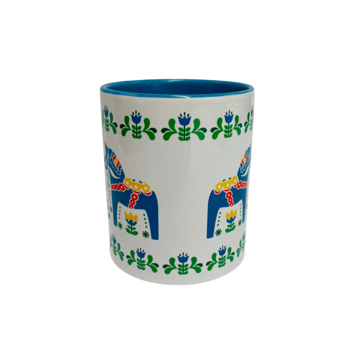 Dala horses & flowers coffee mug with blue handle