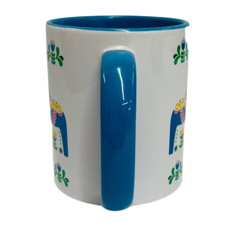 Dala horses & flowers coffee mug with blue handle
