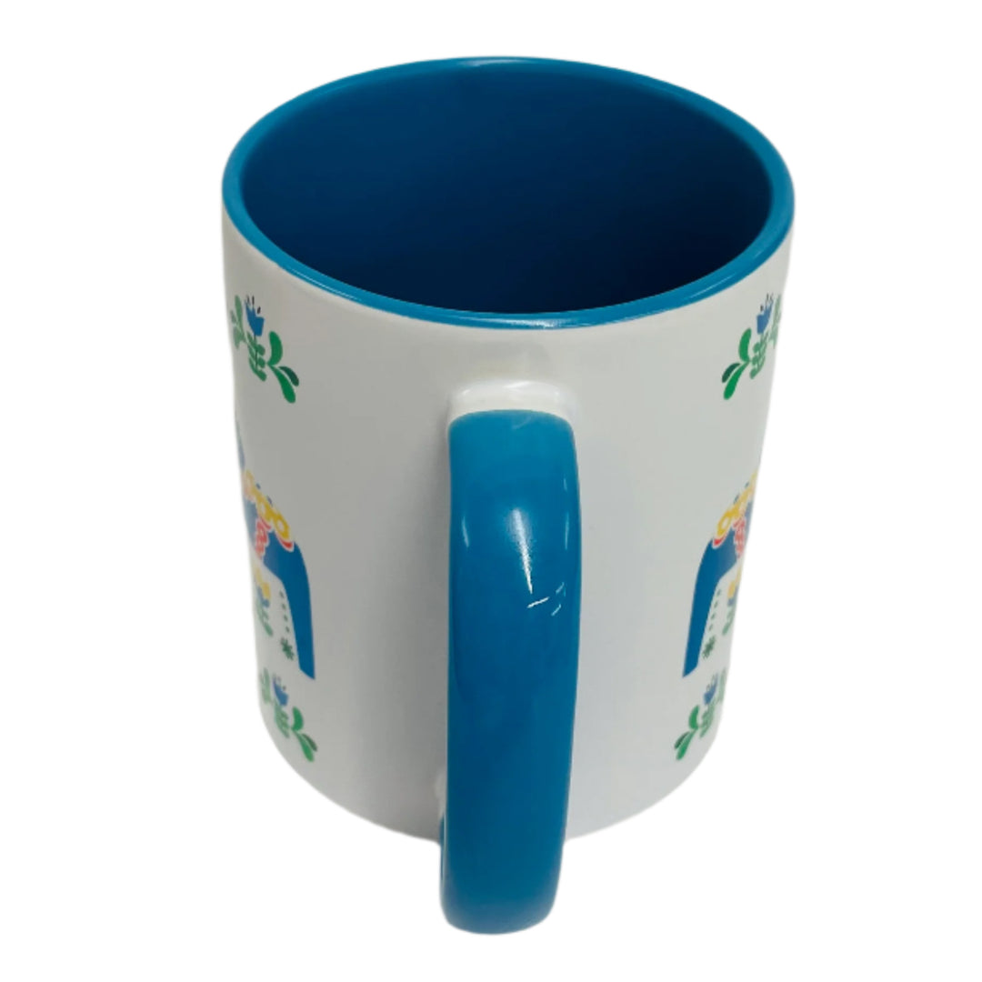 Dala horses & flowers coffee mug with blue handle