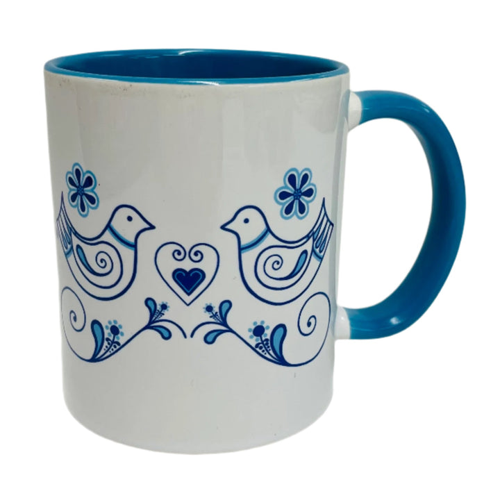 Susan Swanson Swartz Birds coffee mug with blue handle