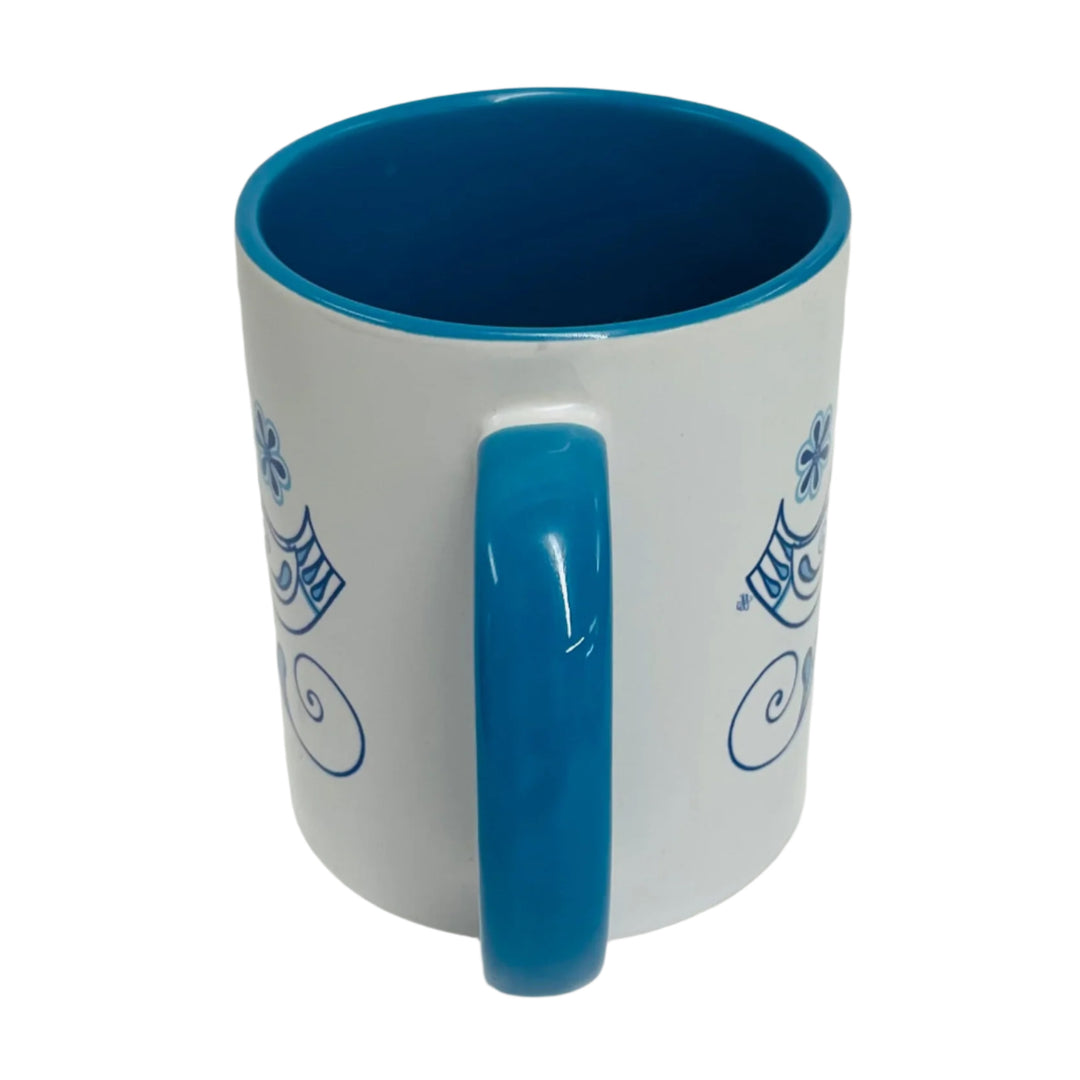 Susan Swanson Swartz Birds coffee mug with blue handle