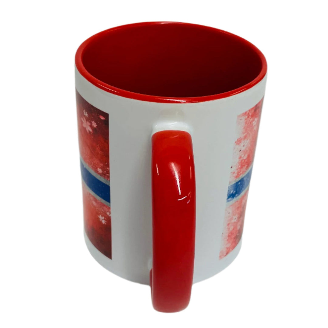 Norwegian Flag & Flowers coffee mug with red handle