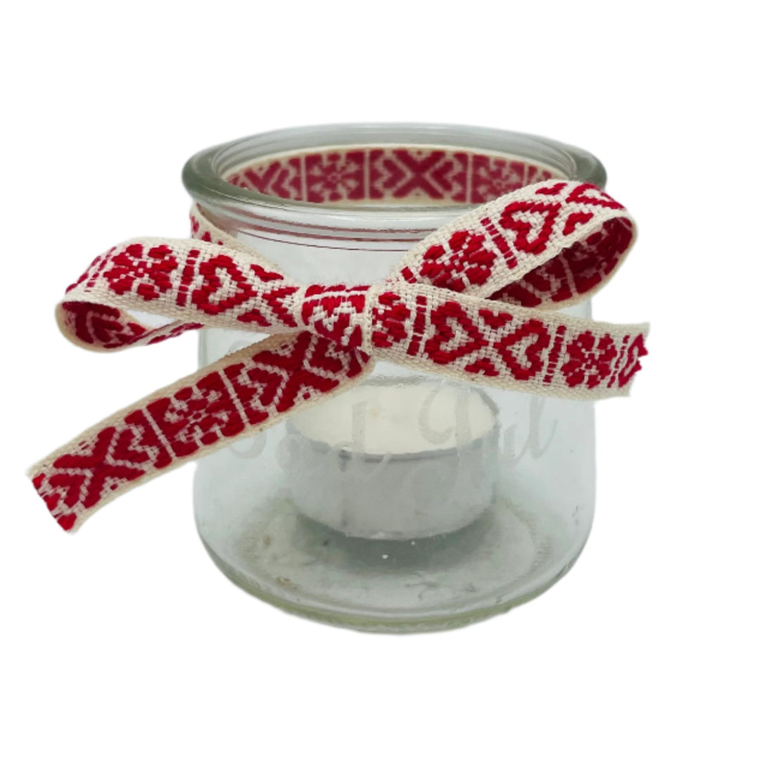 God Jul Glass Votive with Swedish Ribbon