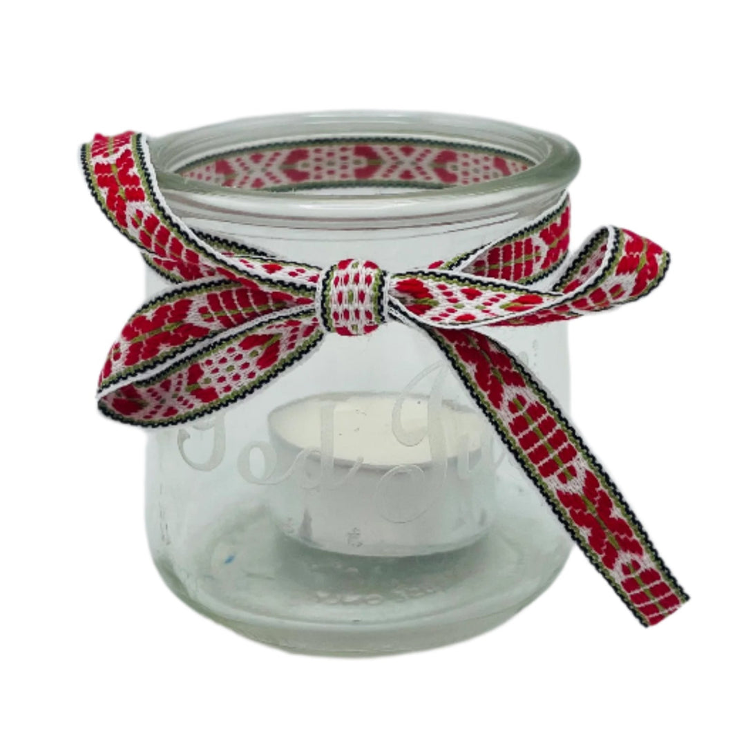 God Jul Glass Votive with Swedish Ribbon