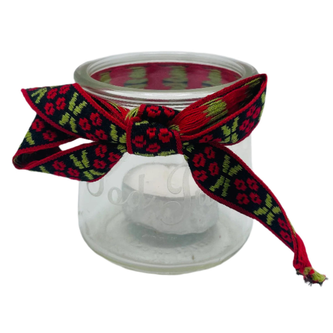 God Jul Glass Votive with Swedish Ribbon