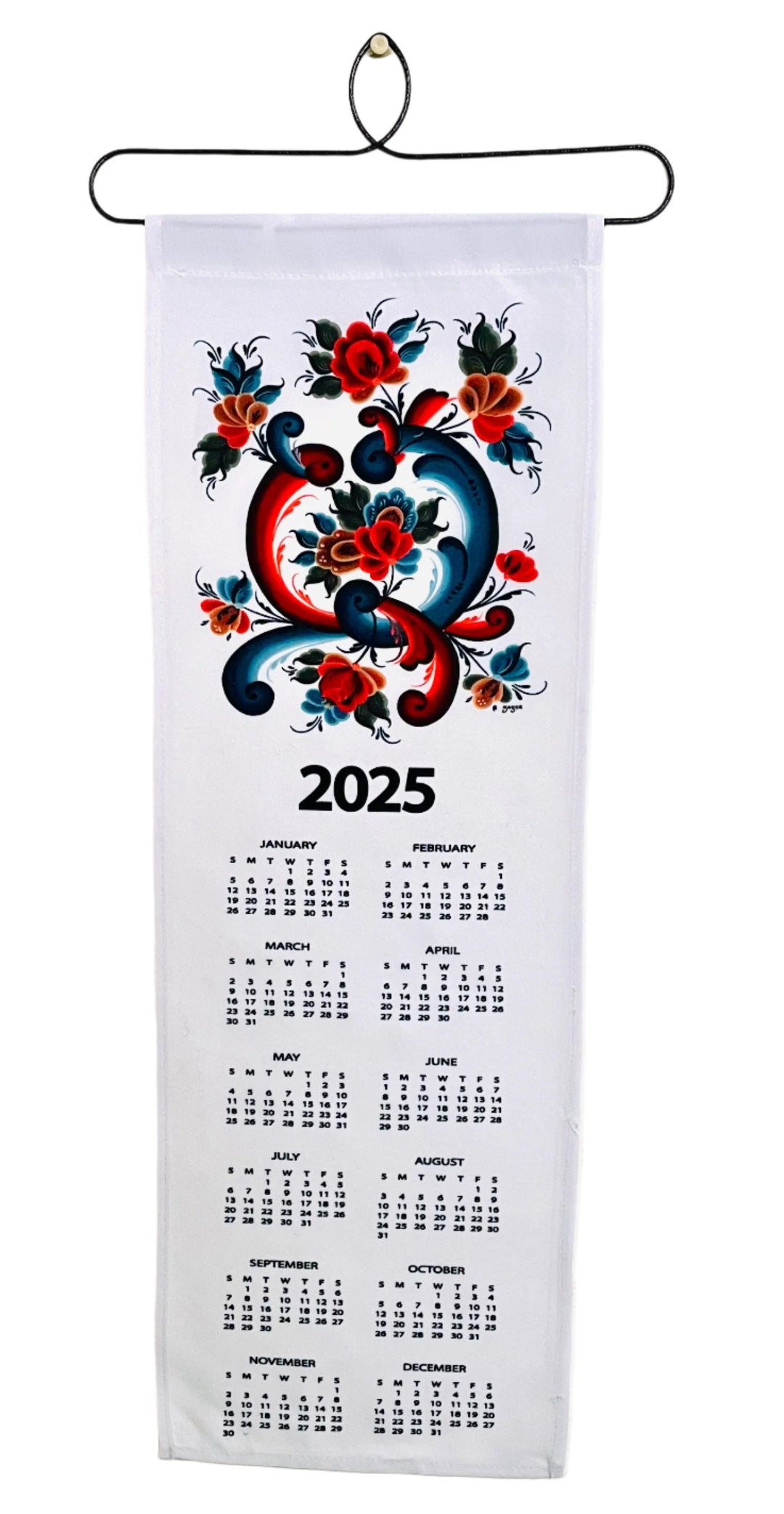 2025 Rosemaling Fabric Wall Hanging Calendar