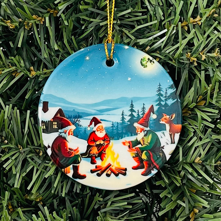 Ceramic Ornament, Gnomes by the Fire