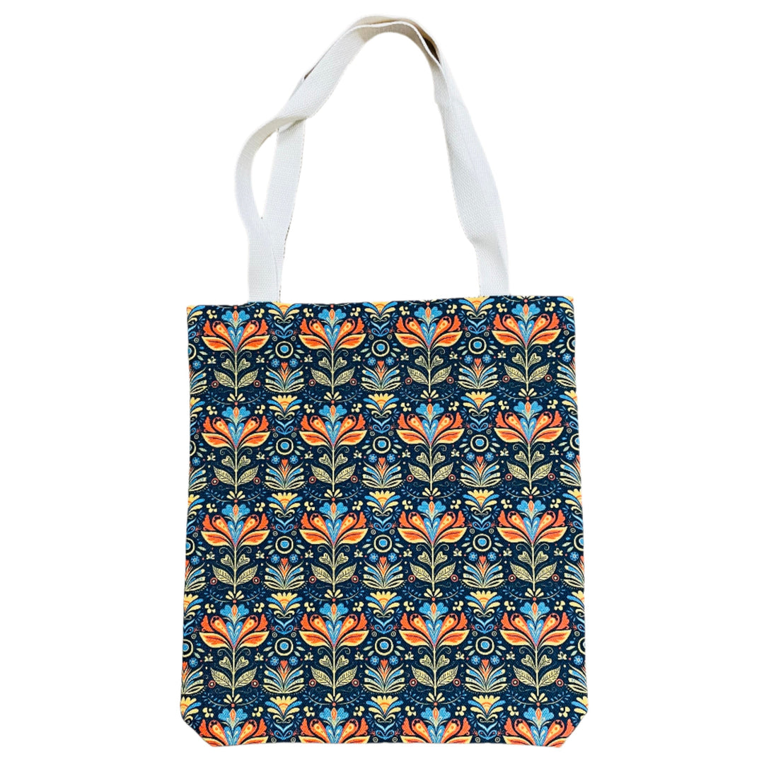 Linen look Tote bag Folk Art