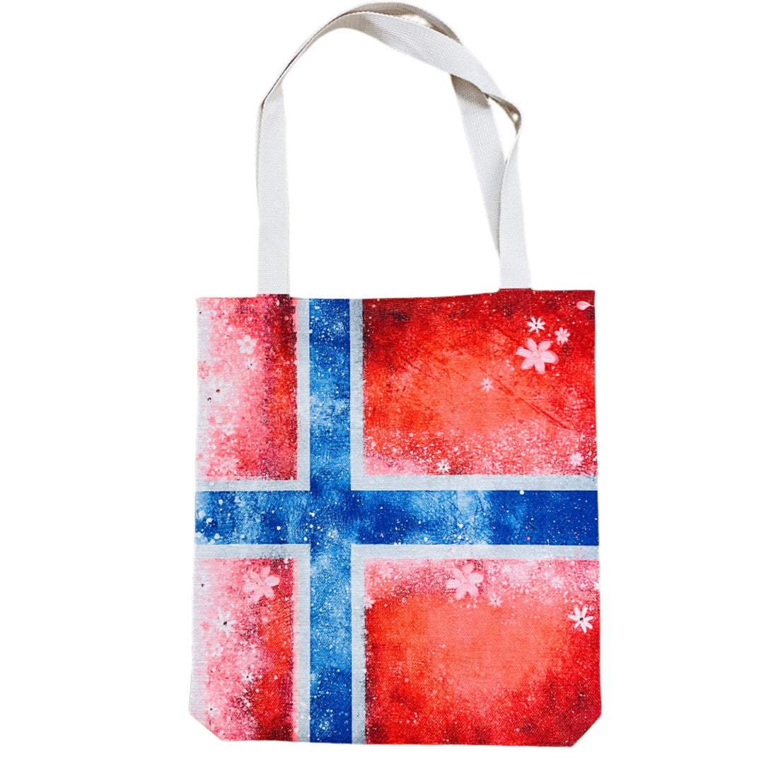 Linen look Tote bag Norway Flag with Flowers