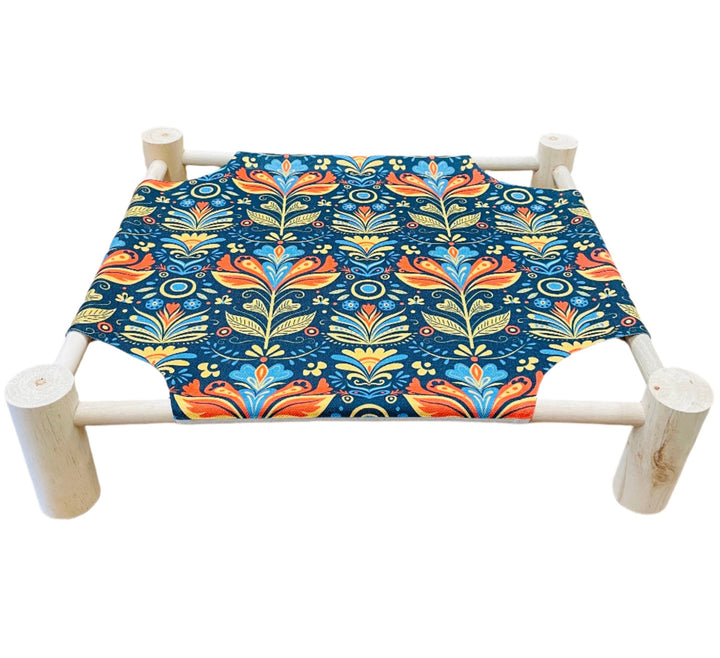 Pet Bed with Wood Base Folk Art Flowers