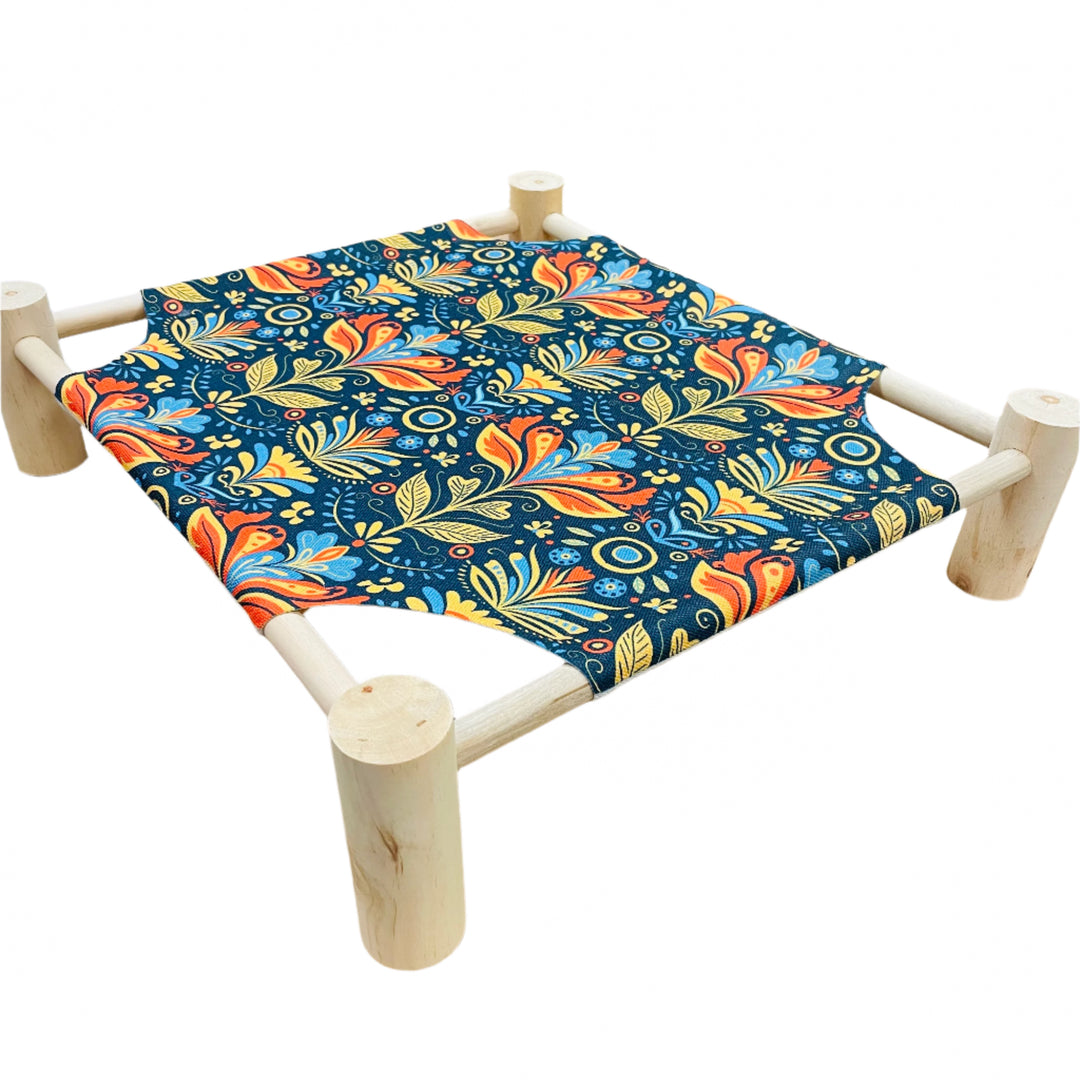 Pet Bed with Wood Base Folk Art Flowers