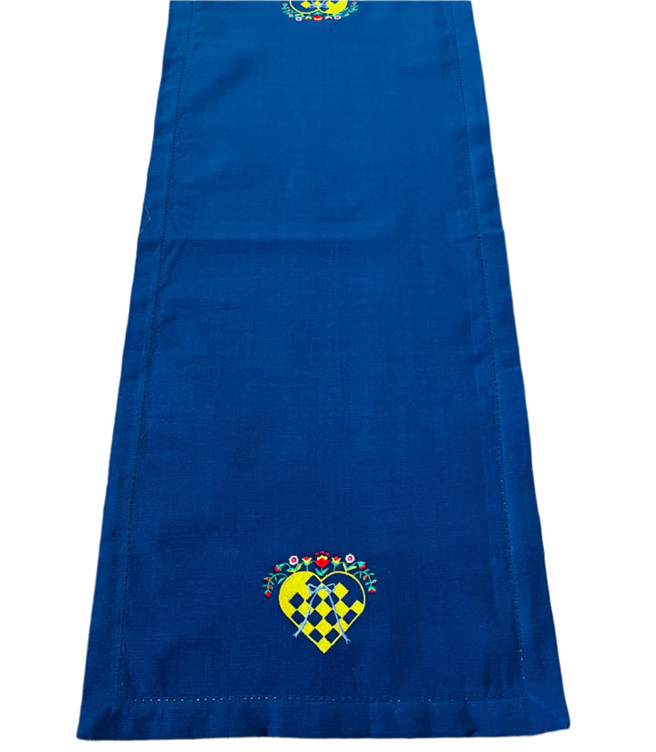 Heart Basket Embroidered on Blue 36" Runner