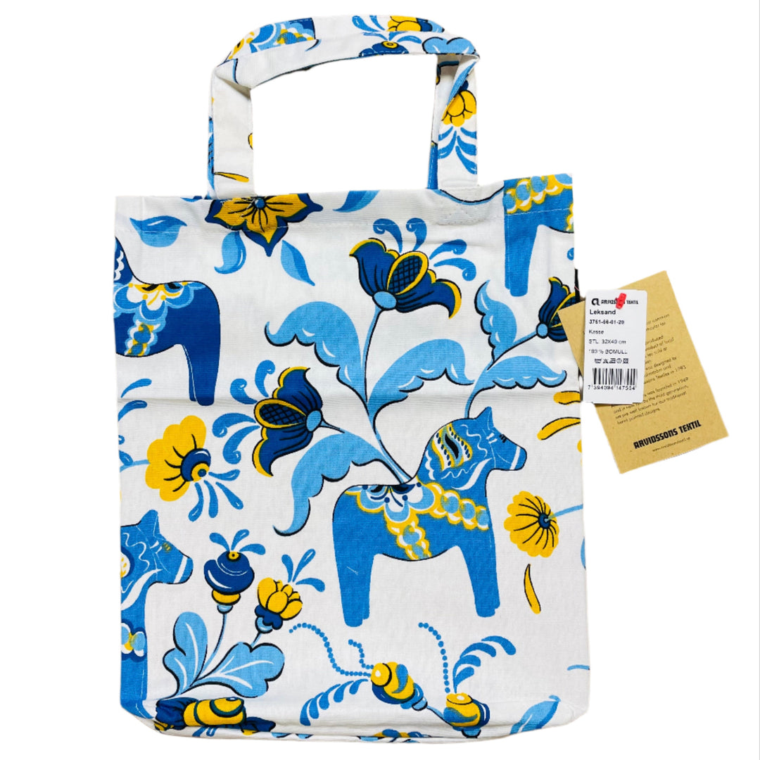 Tote Bag - White with Blue & Yellow Dala horses