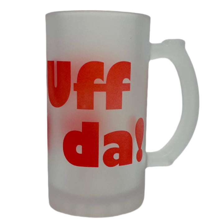 Frosted Glass Beer Mug - Uff da!