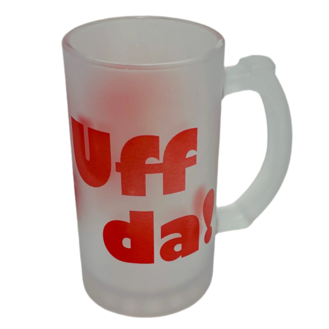 Frosted Glass Beer Mug - Uff da!