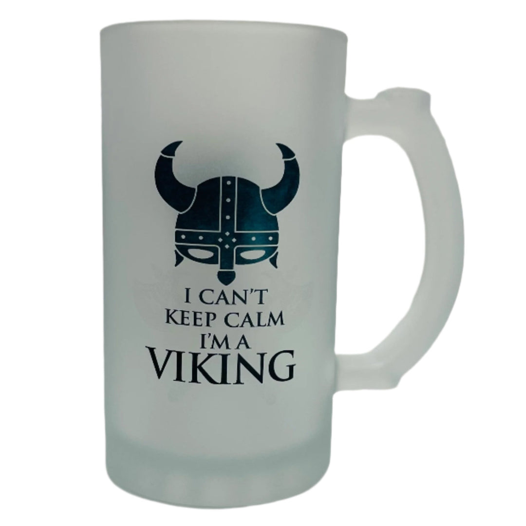 Frosted Glass Beer Mug - I can't keep Calm I'm a Viking