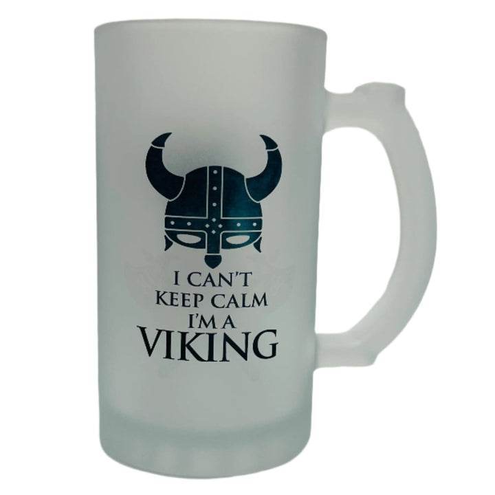 Frosted Glass Beer Mug - I can't keep Calm I'm a Viking