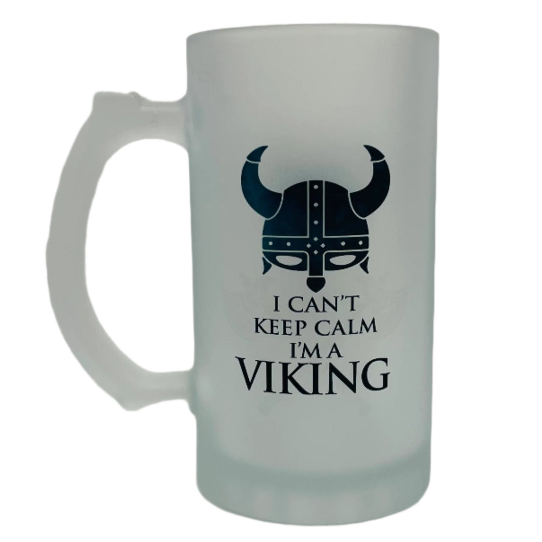 Frosted Glass Beer Mug - I can't keep Calm I'm a Viking