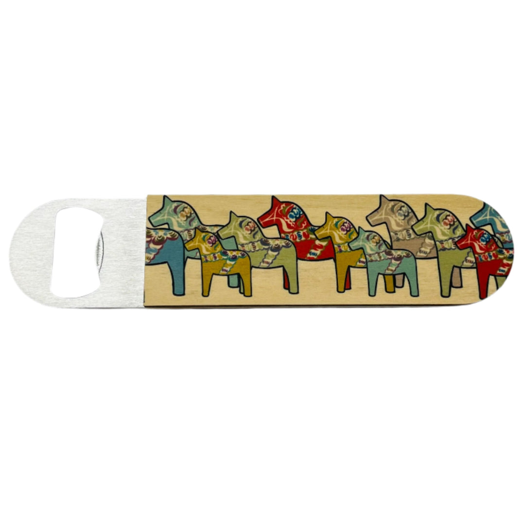 Bottle Opener - Stainless Steel with Wooden Handle- Dala horses