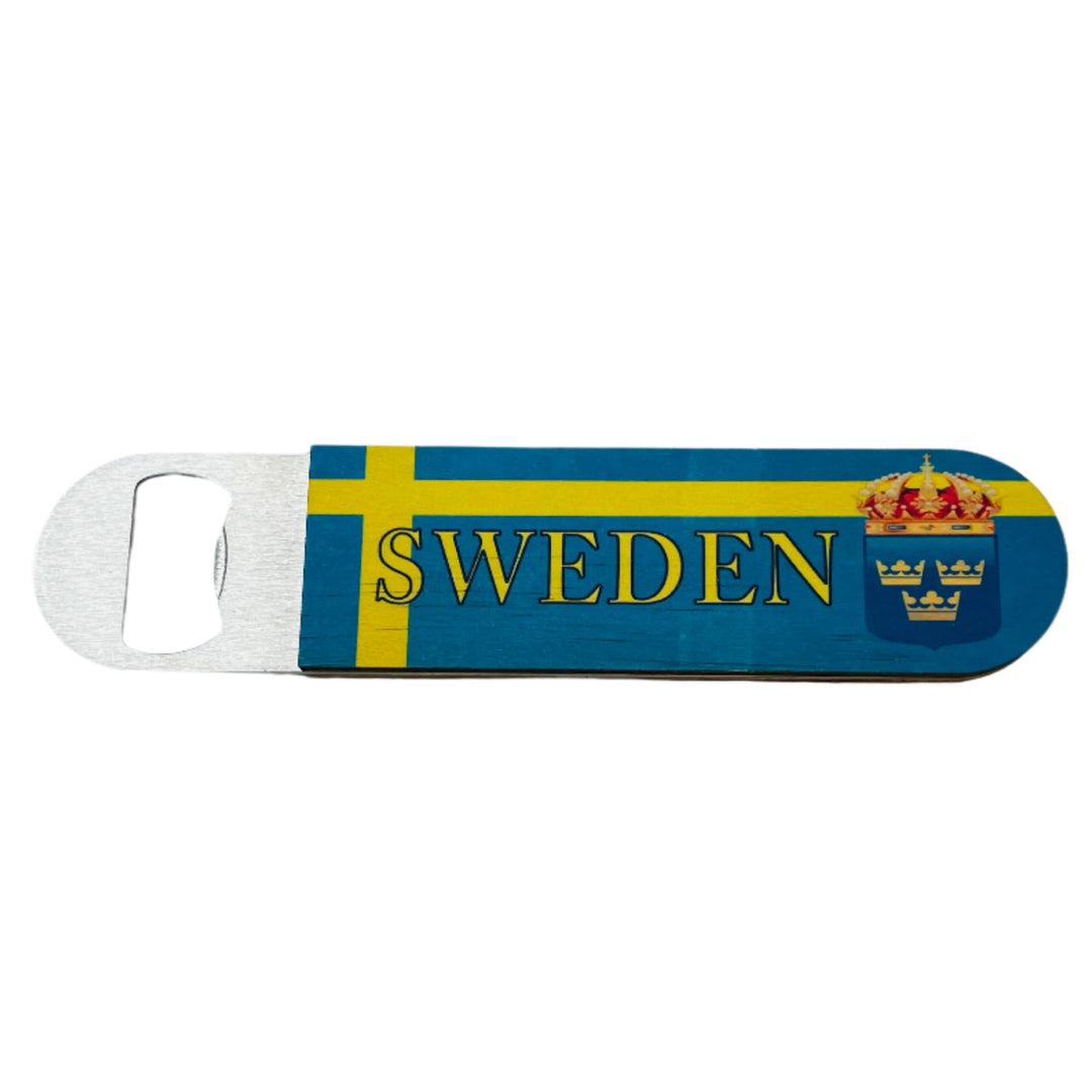 Bottle Opener - Stainless Steel with Wooden Handle Sweden Crest