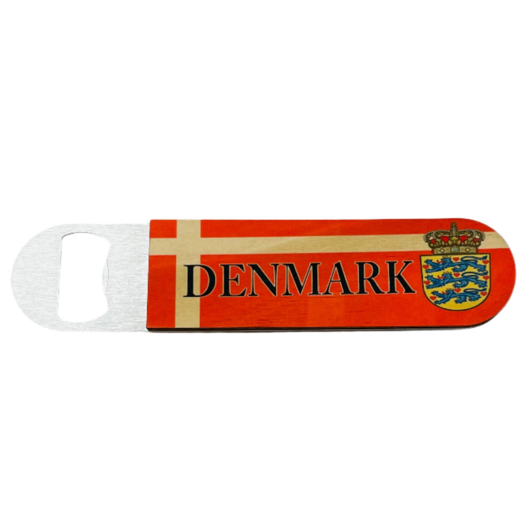Bottle Opener - Stainless Steel with Wooden Handle Denmark Crest