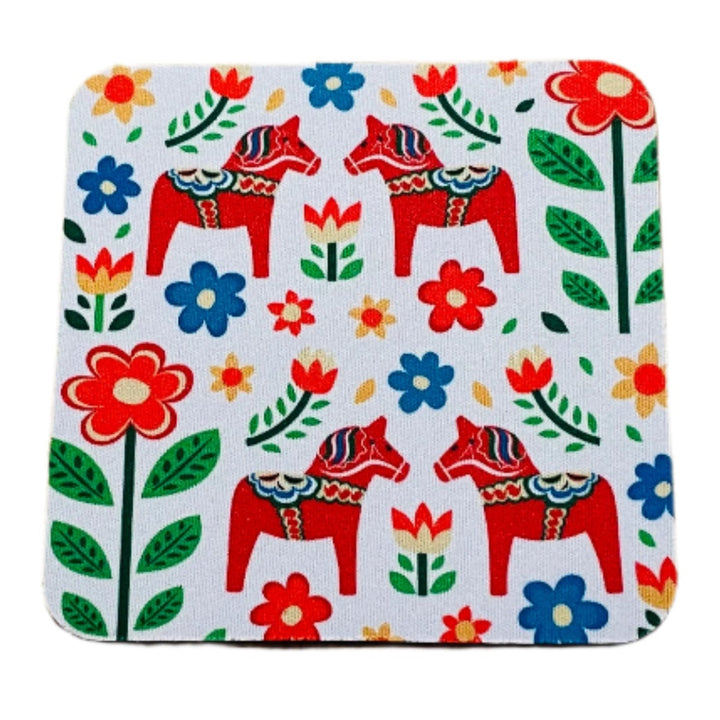 Dala Horse and Flowers Coasters Box of 6