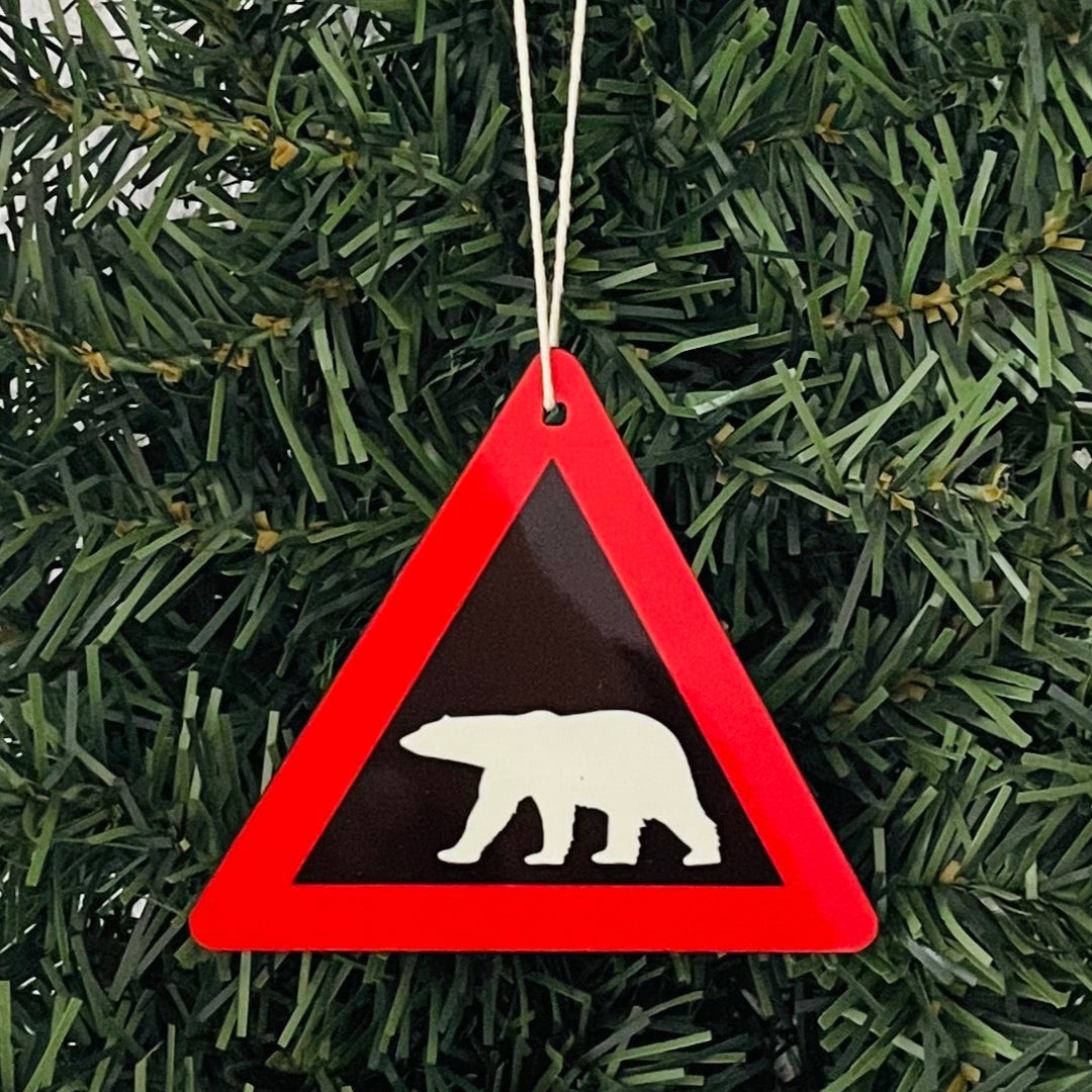Polar bear crossing sign ornament