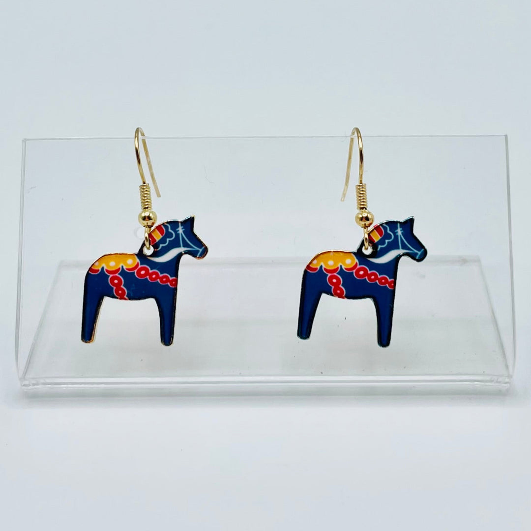 Blue Dala Horse Earrings