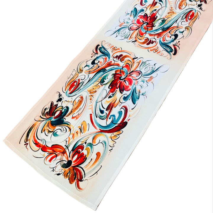 Lise Lorentzen Rosemaling on Peach Tan Table Runner