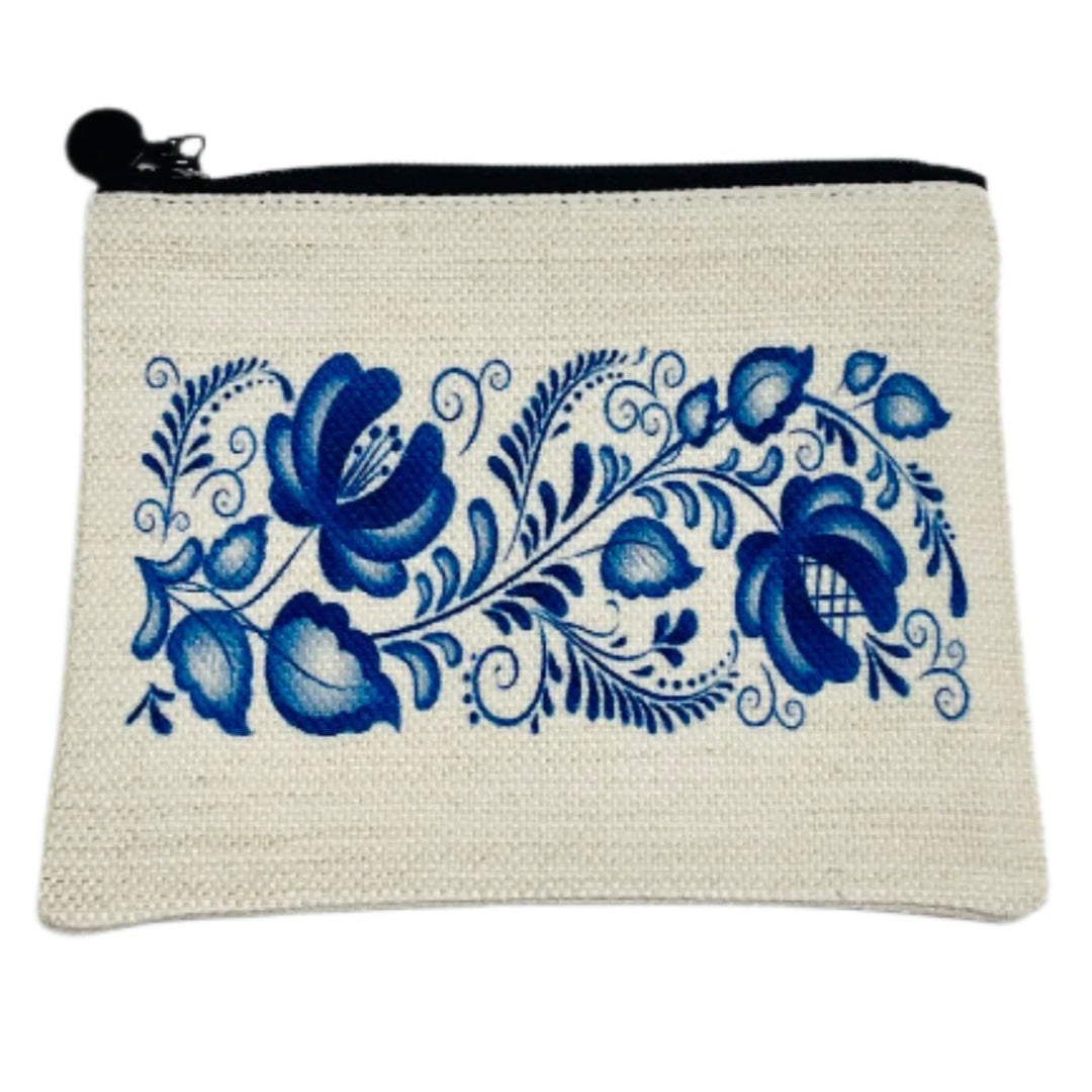 Zippered Pouch Coin Purse - Folk Art Flowers