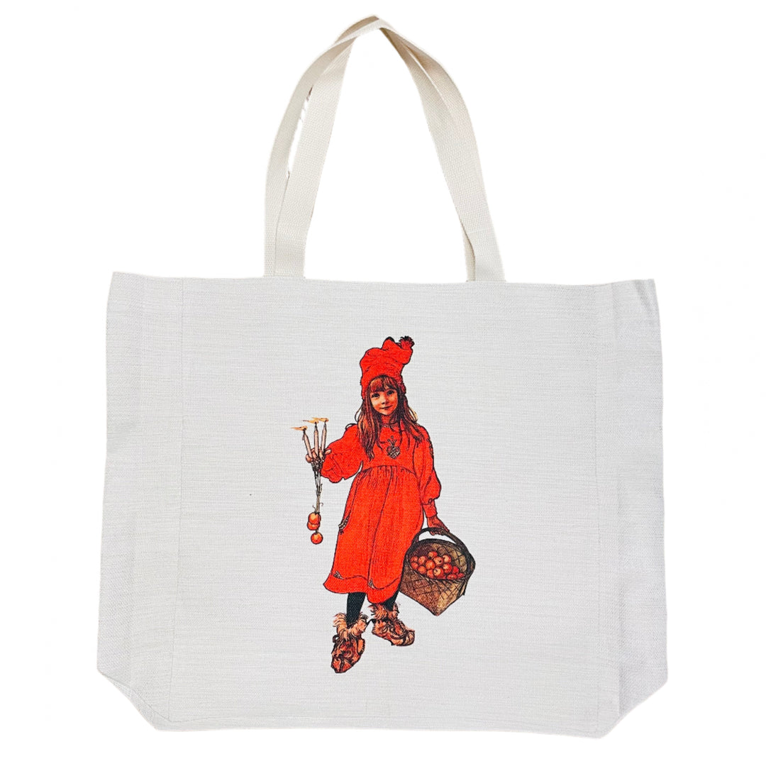 Linen Look Large Tote bag with Gusset Carl Larsson Apple Girl