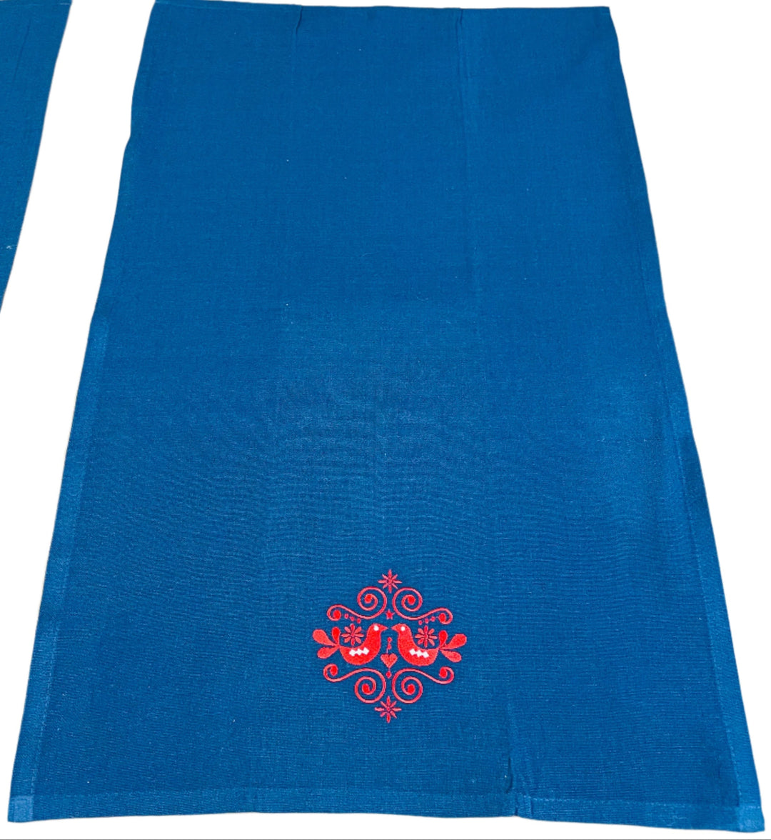 Dish Towel - Folk Art Birds on Blue