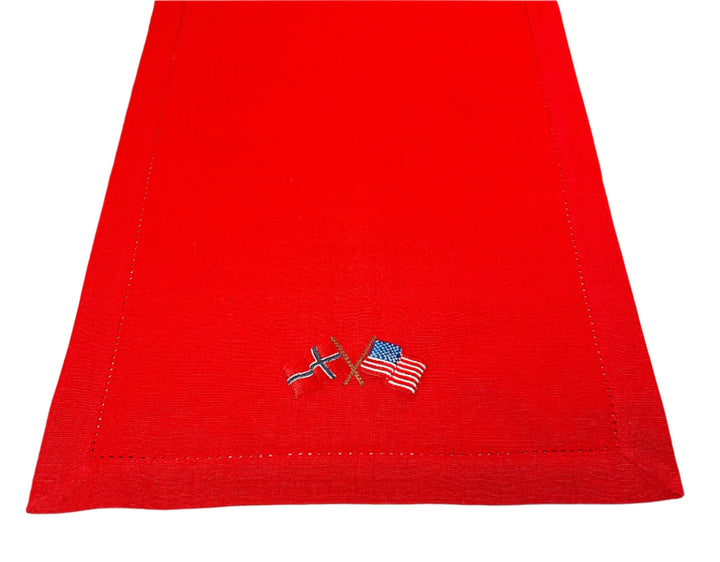 Norway and USA Flags Embroidered on Red 36" Runner