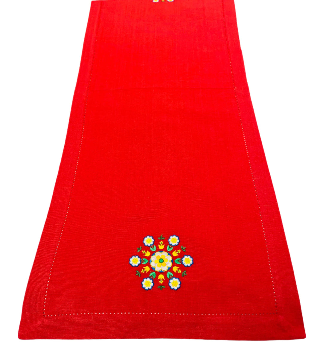 Flower Embroidered on Red 36" Runner
