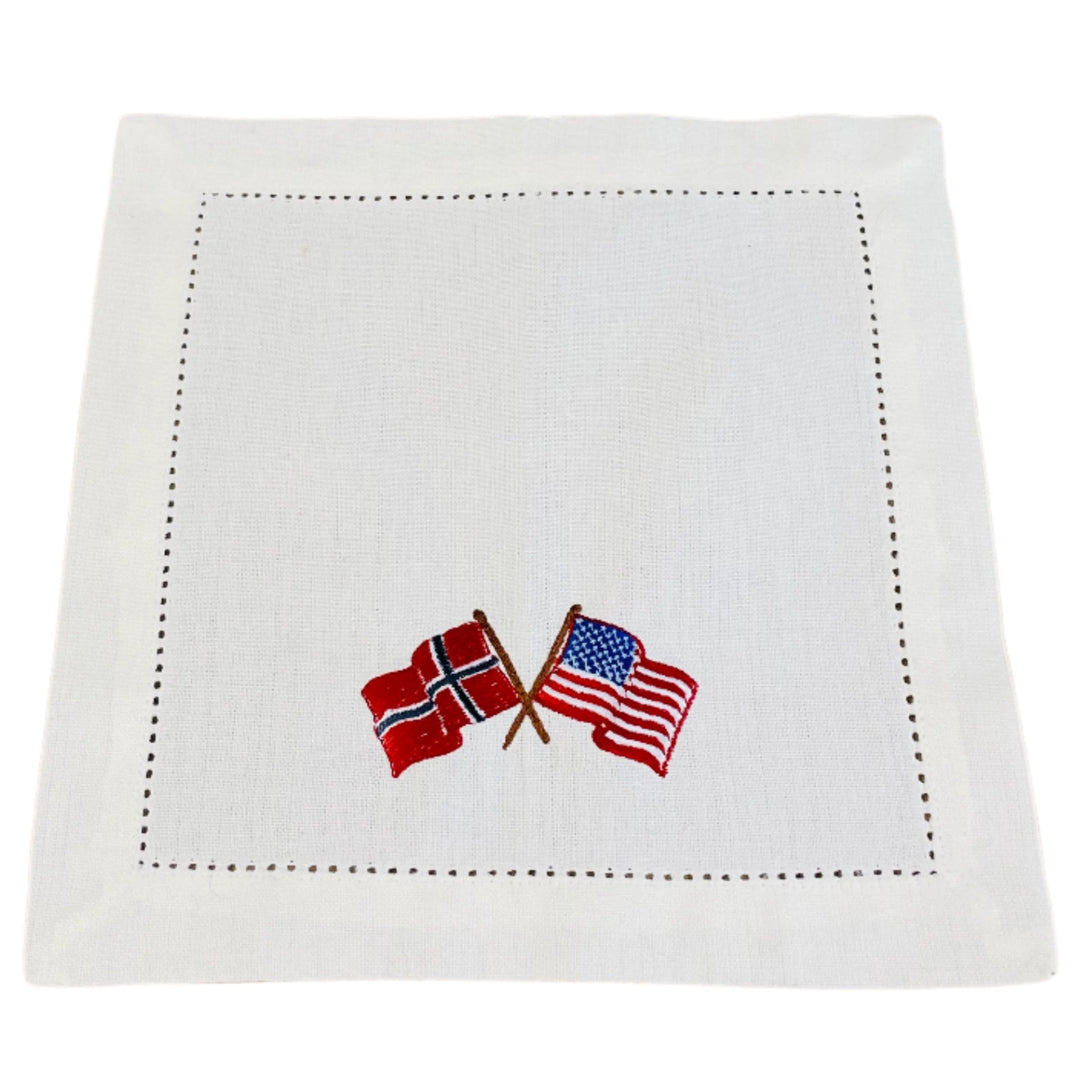 Small Square Doily Embroidered Norway & USA flags