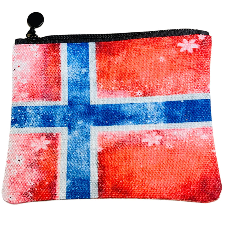 Zippered Pouch Coin Purse - Norway flag and flowers