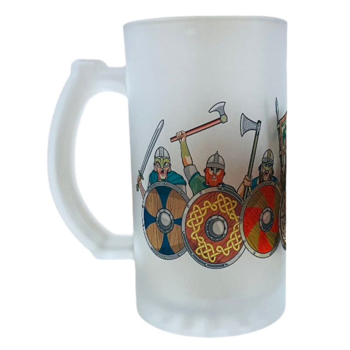 Frosted Glass Beer Mug - Viking Attack
