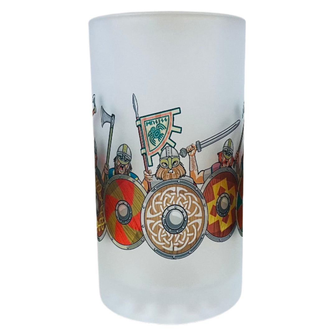Frosted Glass Beer Mug - Viking Attack